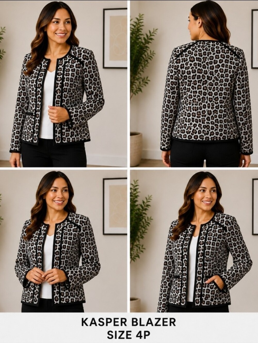✨ Kasper Leopard Print Blazer | Size 4P ✨